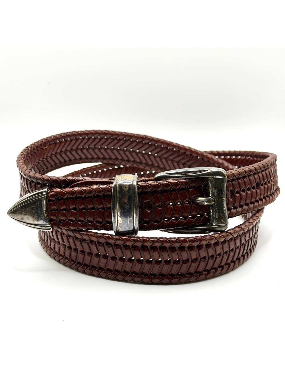 Vintage 90s Brown Genuine Leather Woven Western Belt